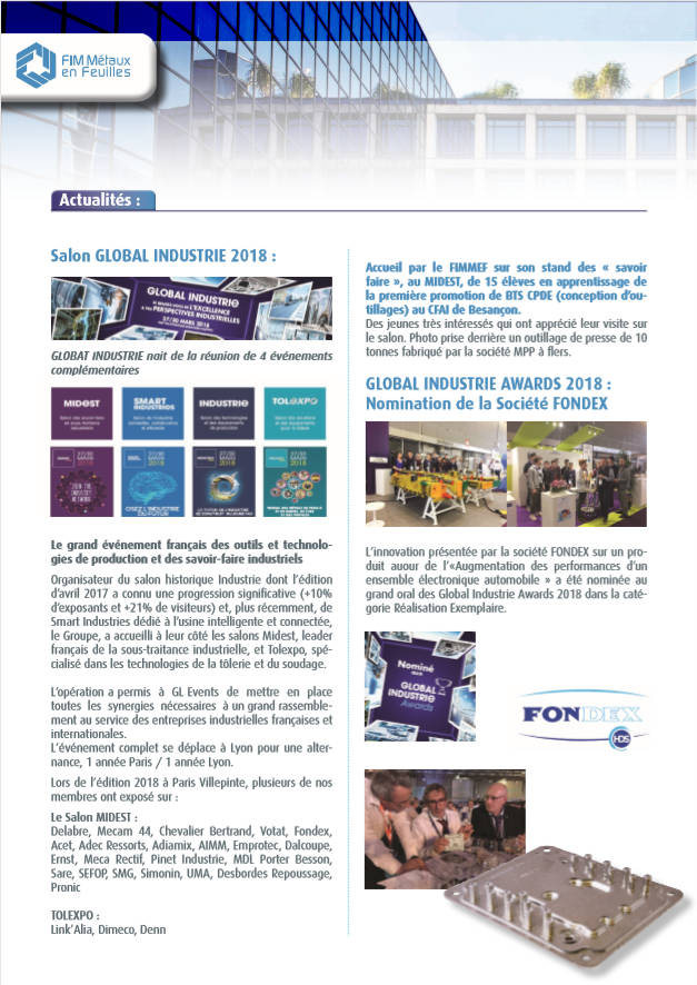 Article FONDEX Global Indsutrie newsletter FIMMEF